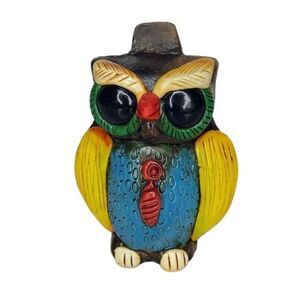 Vintage Handcrafted Colorful Clay Owl Whistle Pendant Figurine Folk Art Mexican